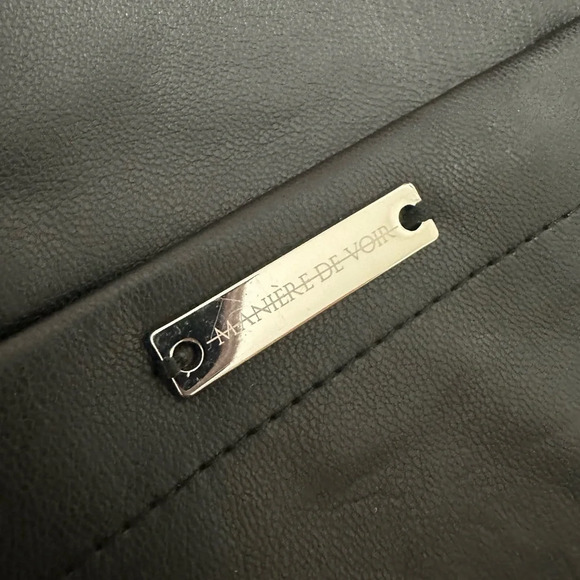 MANIERE DE VOIR - Tacked Vegan Leather Flared Trousers in Black - Picture 6 of 14